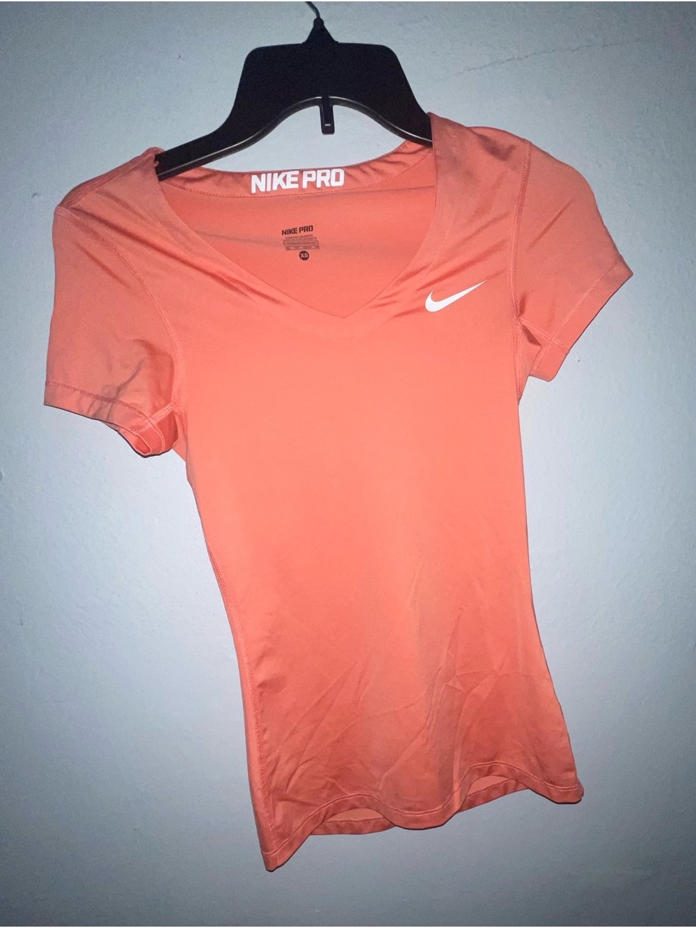 Nike Pro Coral-Orange V-Neck Short Sleeve Performance Top